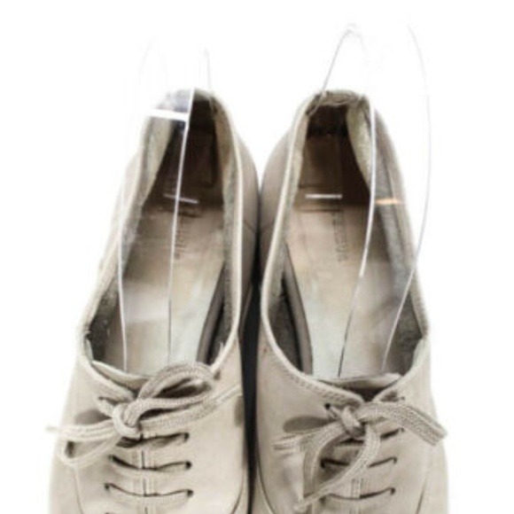UTERQUE BEIGE LEATHER ROUND TOE LACE UP SNEAKERS - Picture 2 of 6